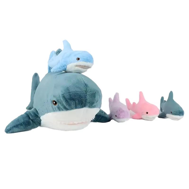 Cute Mother-Baby Shark Five-Pie Soft Stuffed Animal Giant Soft Shark Pillow Chubby Shark Pillow for Boys and Girls Ready Gifts