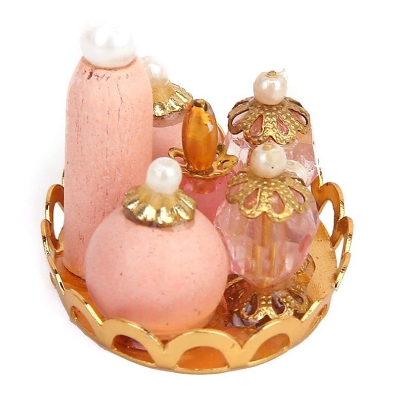 Νέο 1/12 Dollhouse Miniature Bathroom Furniture Pink Σετ αρωμάτων με δίσκο
