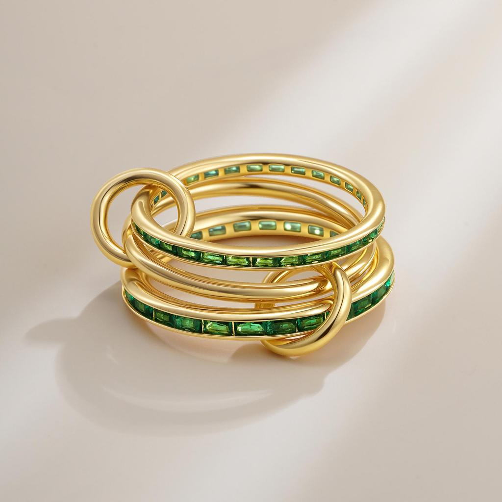 Interlocking Zirconia Two-Tone Diamond Ring, Multi-Element Plain Band