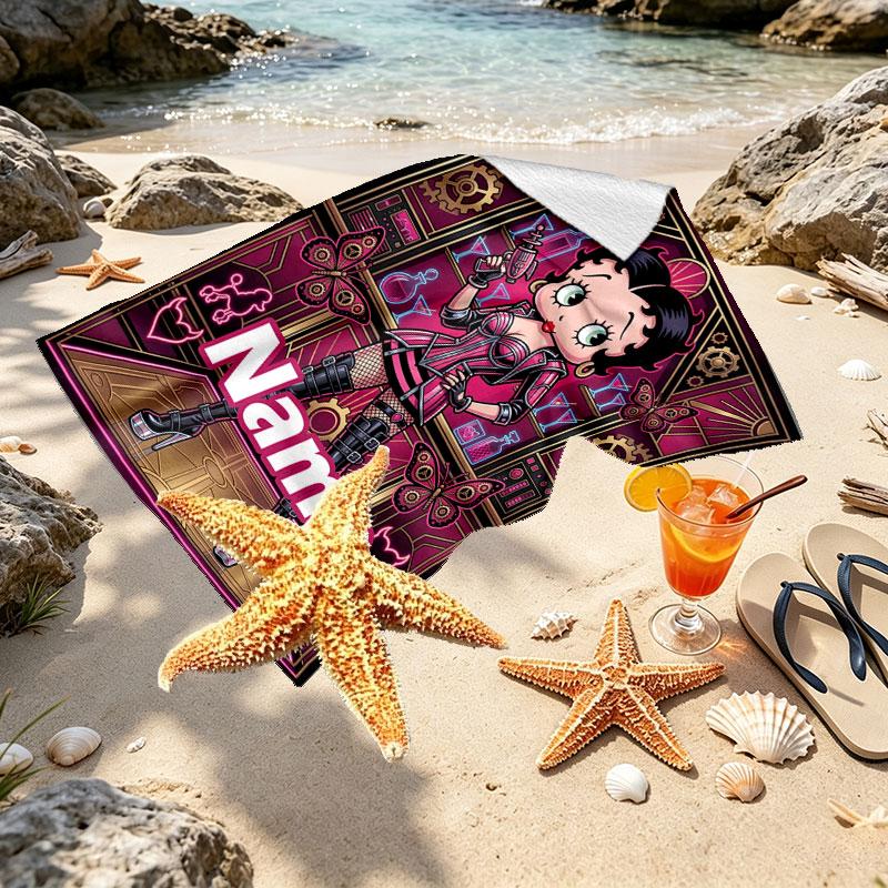 Custom Name Personalized Betty Boop Print Beach Towel, for Trip Camping Beach Party Home Decor, Birthday Gift for Family & Friends