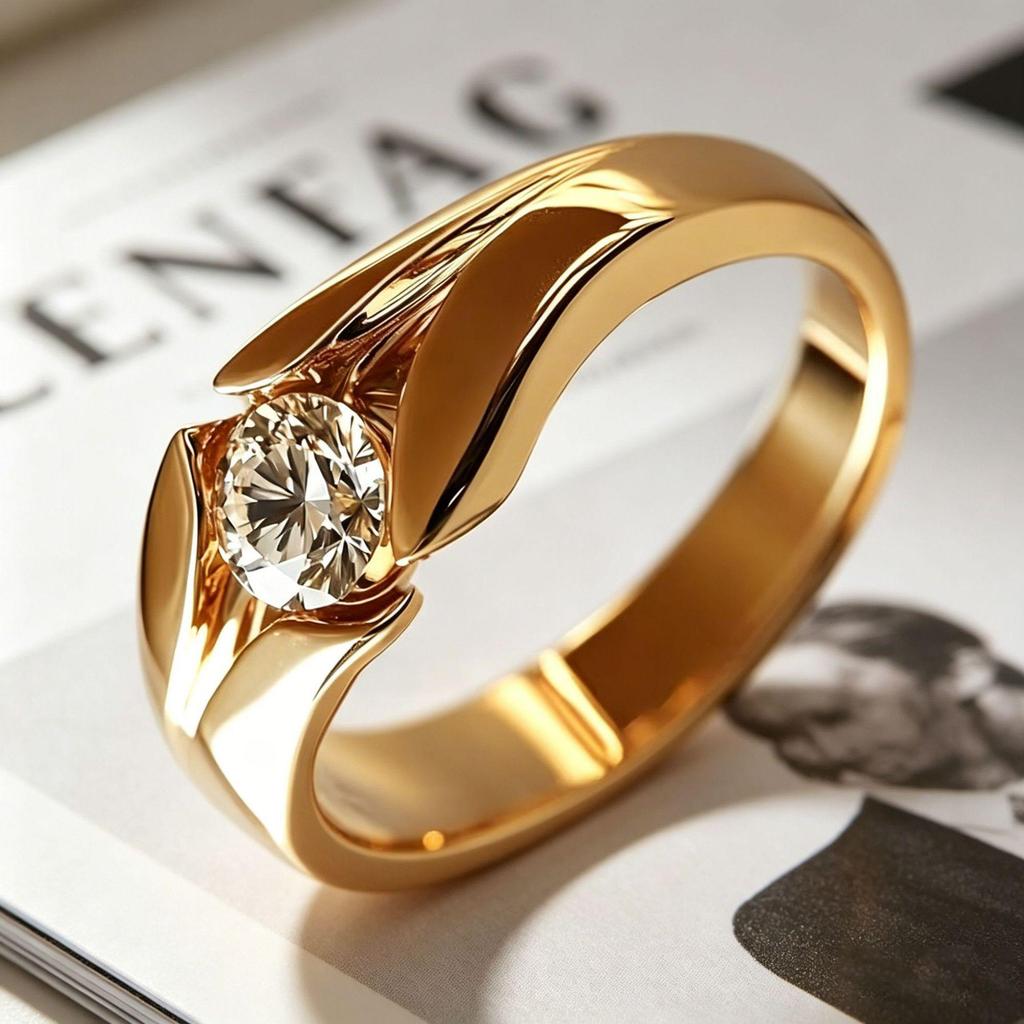 Yanbai Elegant Zirconia Gold Ring – Stylish Engagement Anniversary Gift.