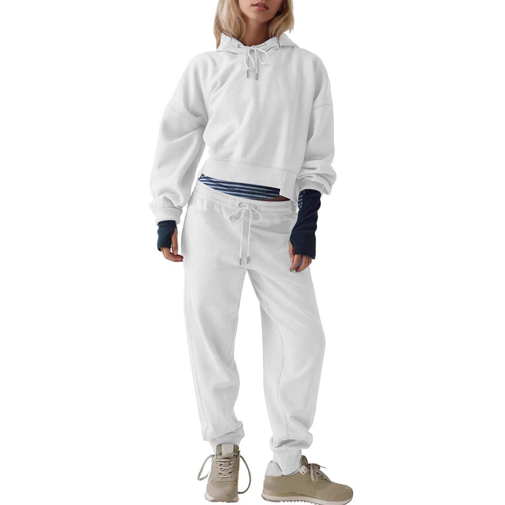 Women's Fashion Solid Color Hooded Sweatshirt And Sweatpants Two-Piece Casual Set