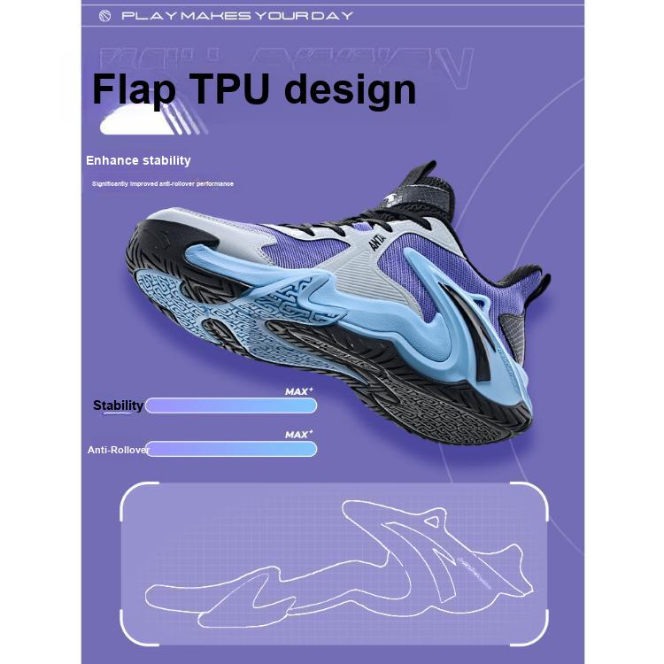 Anta Kids Air Space Comfortable Sports Shock Absorbing Wear Resistant Low Top Basketball Shoes Kids Basketball Shoes White Purple Black A312421106-1