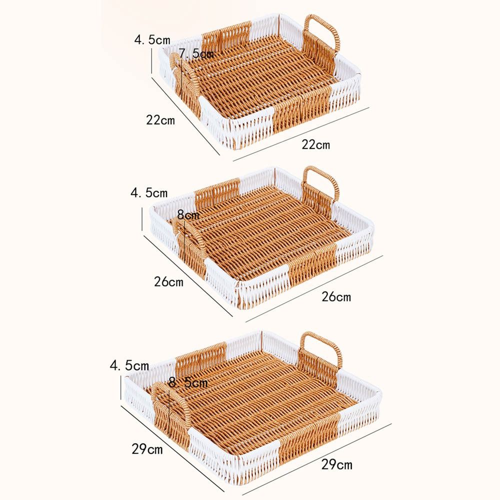 With Handles Woven Serving Tray Washable Imitation Rattan Fruit Plate  Kitchen Storage