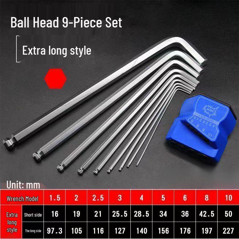 Набор шестигранных ключей из 9 штук, удлиненных, с ящиком для хранения