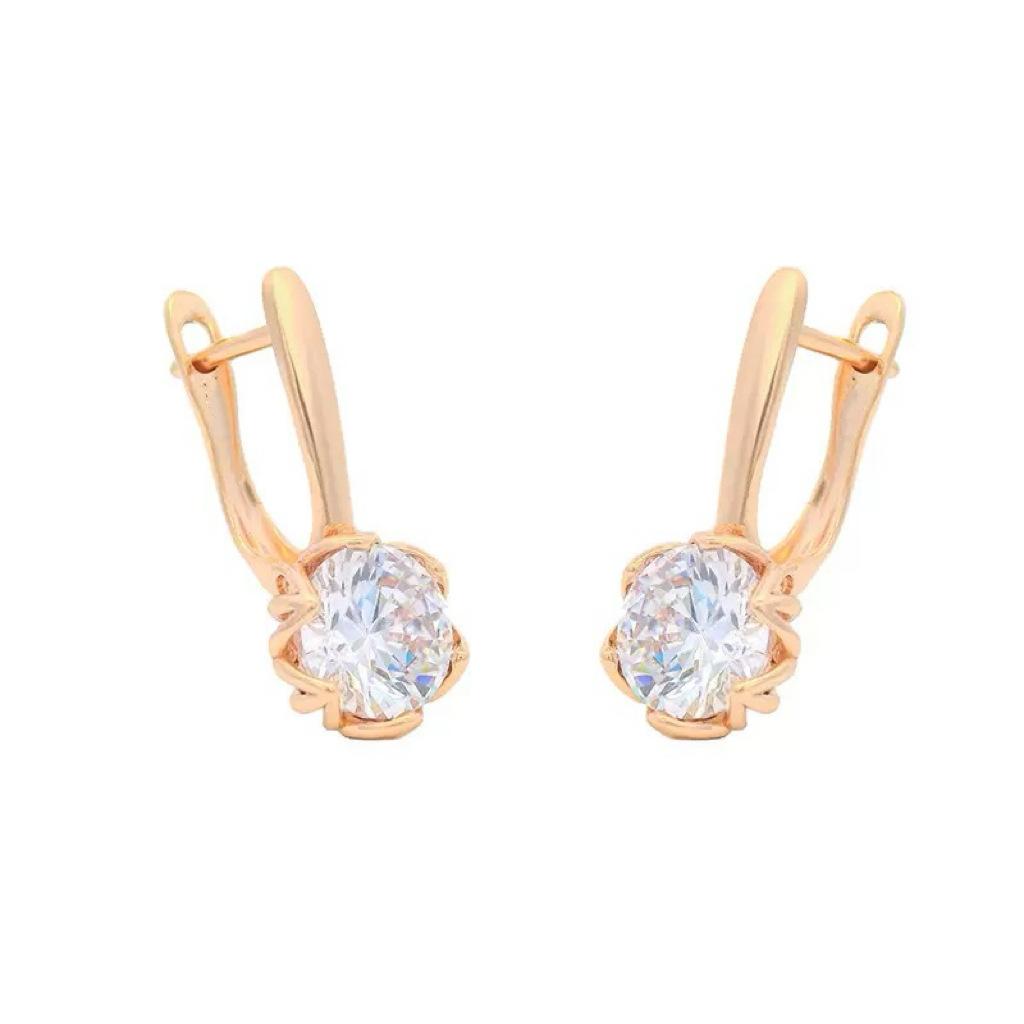 

Minimalist Luxury Zirconia Huggie Earrings For Women Niche Versatile Elegant Jewelry рожевий колір золота
