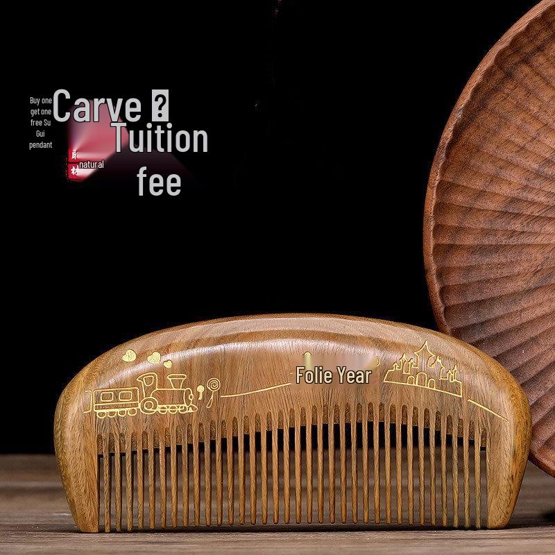 Ręcznie robiony grzebień do masażu z zielonego drzewa sandałowego malowany złotą farbą - Idealny prezent dla dziewczyny