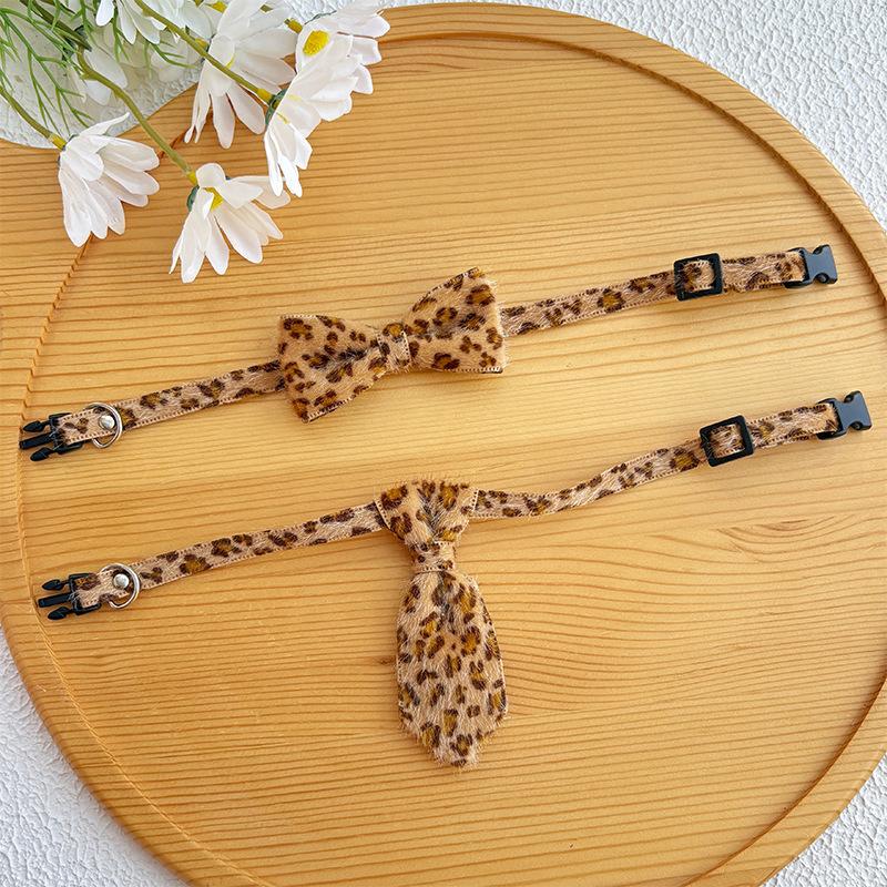 Leopard  Collar for Cat Pet Breakaway with Bell Bowtie Detachable Bow Adjustable Safety Kitten Puppy Girl Boy