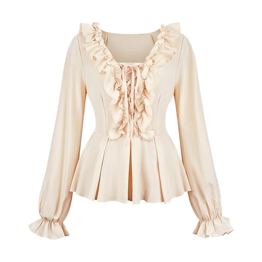 

Renaissance Ruffled Costume Shirt For Halloween Cosplay Polyester Colorful XXXL бежевий