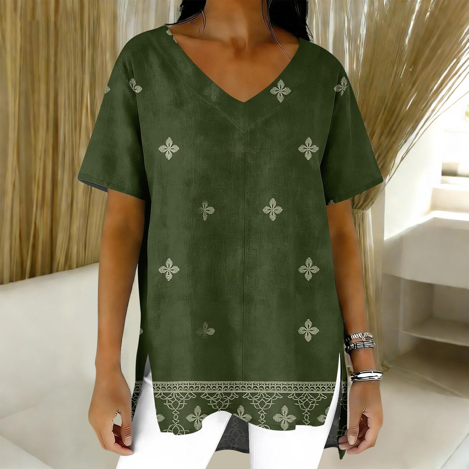 Женская мода повседневный короткий рукав цветочный принт топ XXL