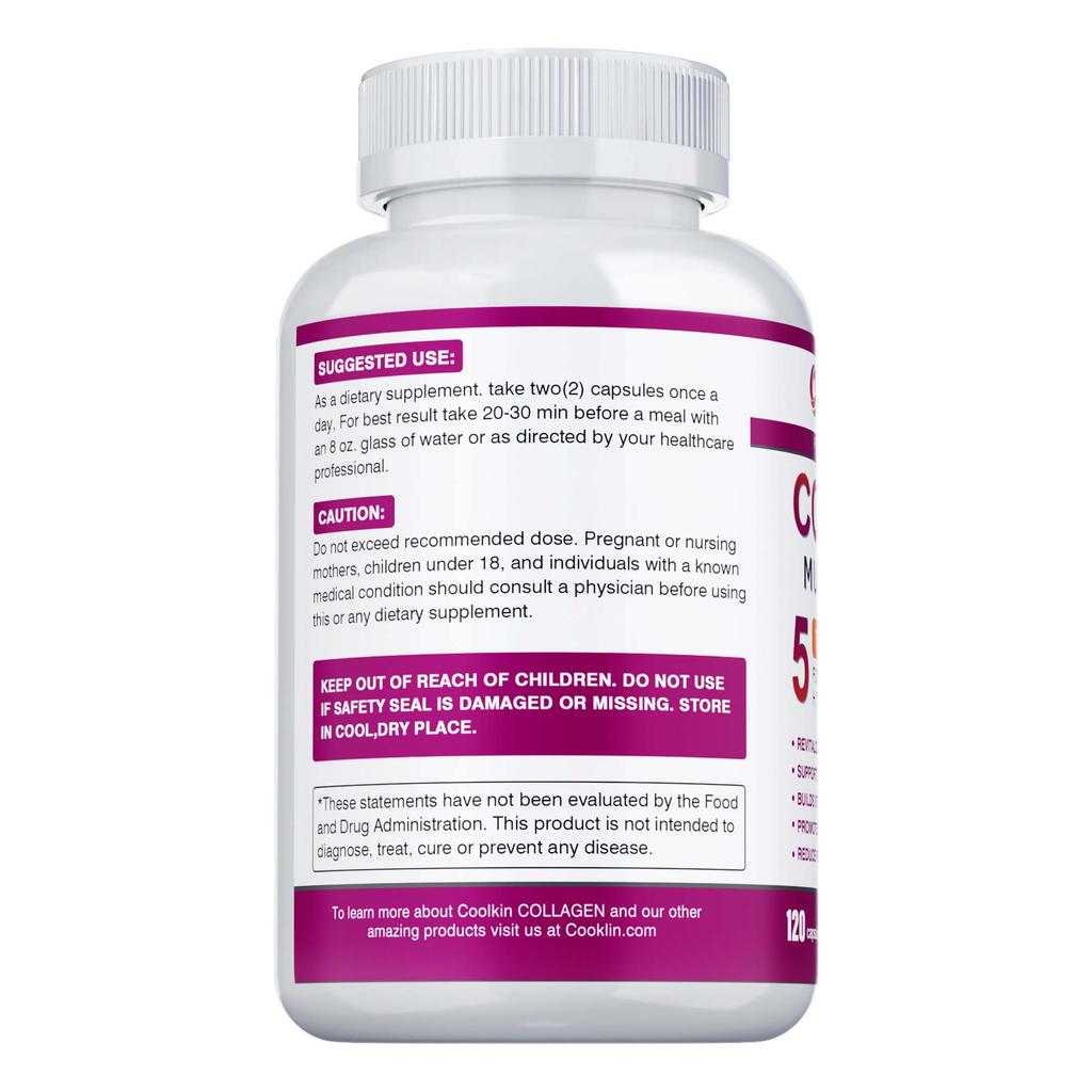 Type 5 Complex Hydrolyzed Collagen Capsules, Skin Care, Hair Care, Nail Care, Joint Care, Adult Dietary Supplement