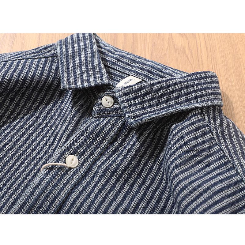 Men's American Retro Stripe Denim Shirt - Trendy Long Sleeve Jacket for Spring & Autumn