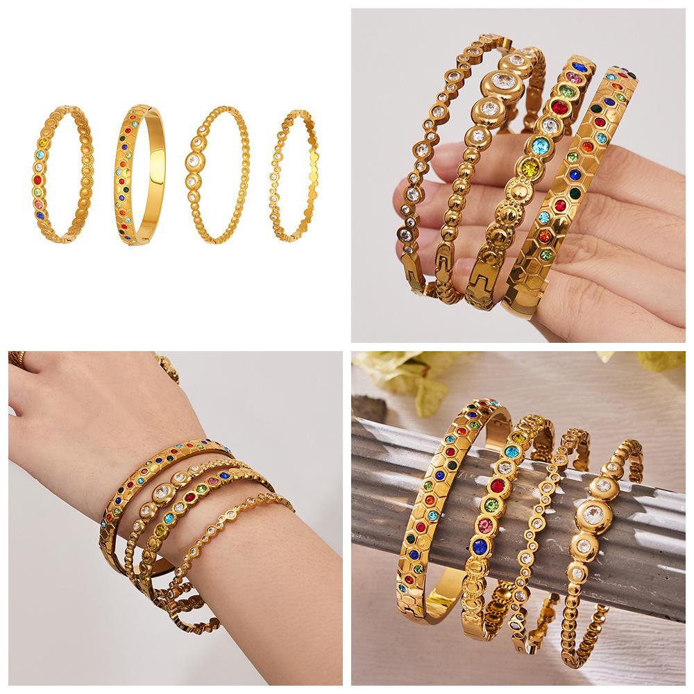 18k Gold-Plated Geometric Zirconia Enamel Bracelet Set