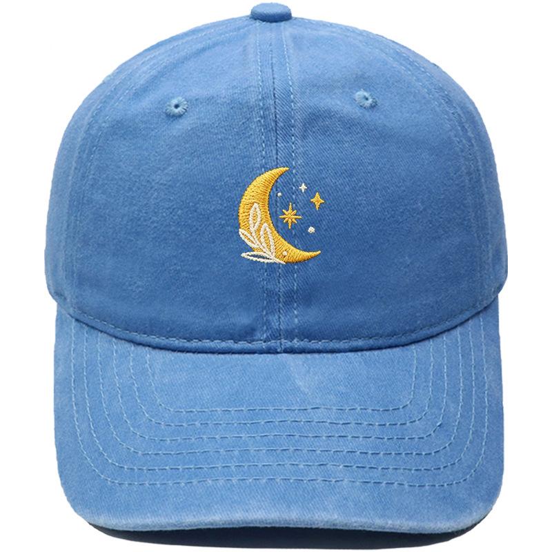New Star Moon Embroidery Baseball Cap Washed Retro Daddy Hat Men's and Women's Casual Outdoor Sports Hat