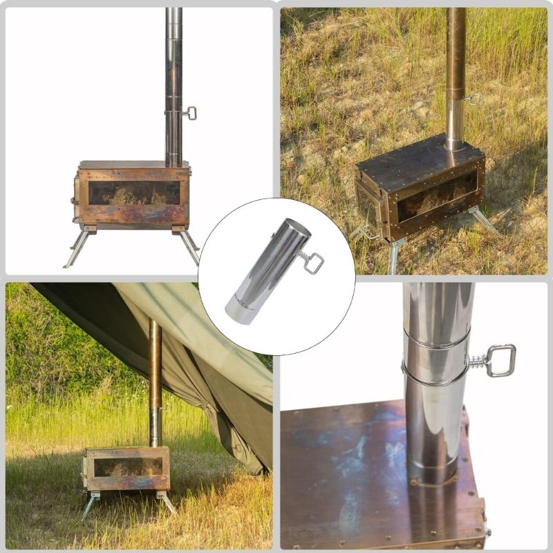 Stainless Steel Chimney Straight Pipe Replacement Outdoor Stove Exhaust Pipe for Camping Tents Easy Installation