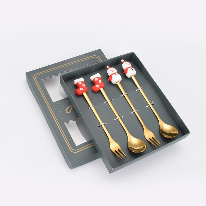 Christmas Cartoon Snowman Spoon & Fork Set - Cute Dessert Cutlery Gift
