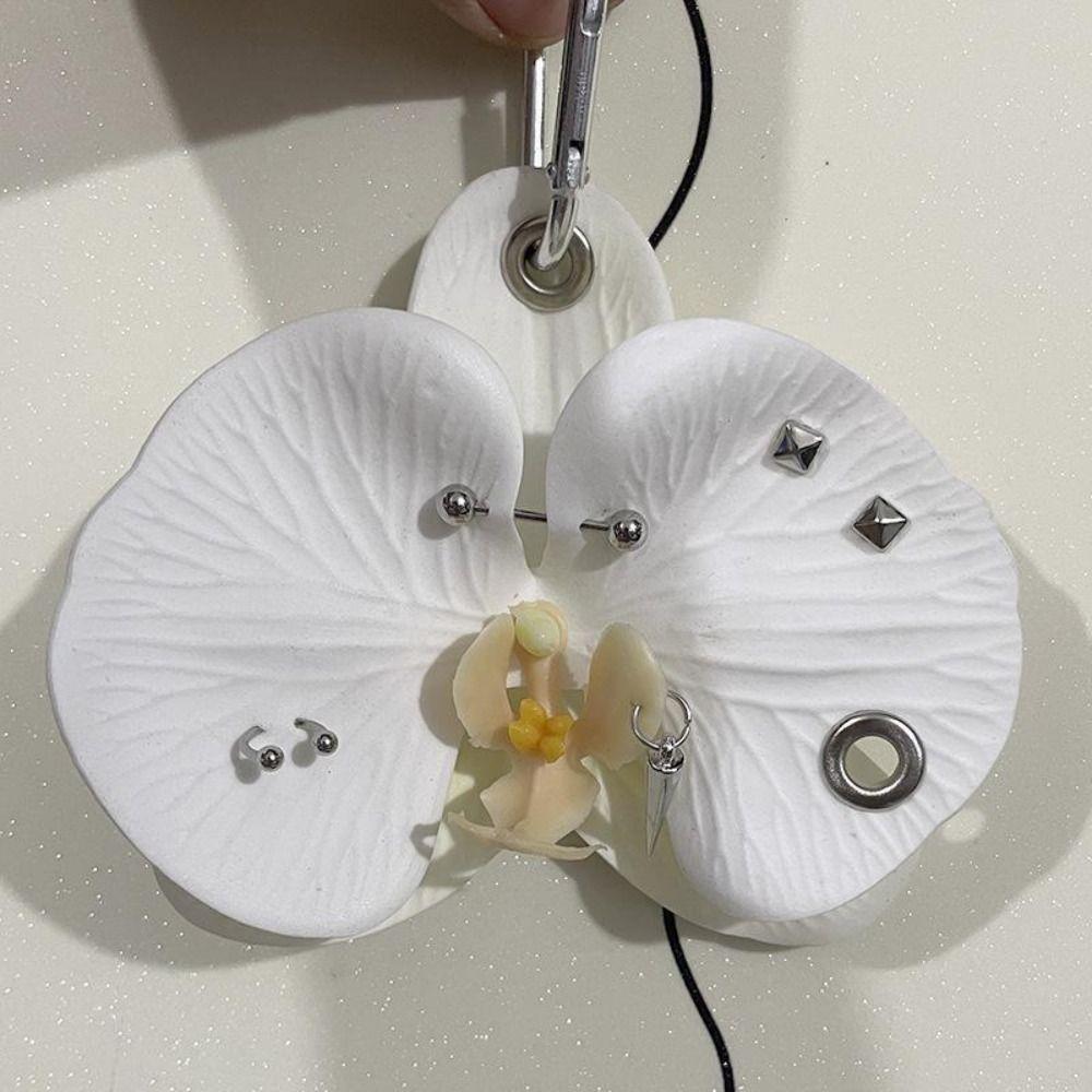 Keyring Imitation Flower Pendant Rivet Bag Pendant Zinc Zinc Alloy Phalaenopsis Orchid Keychain Women Girls