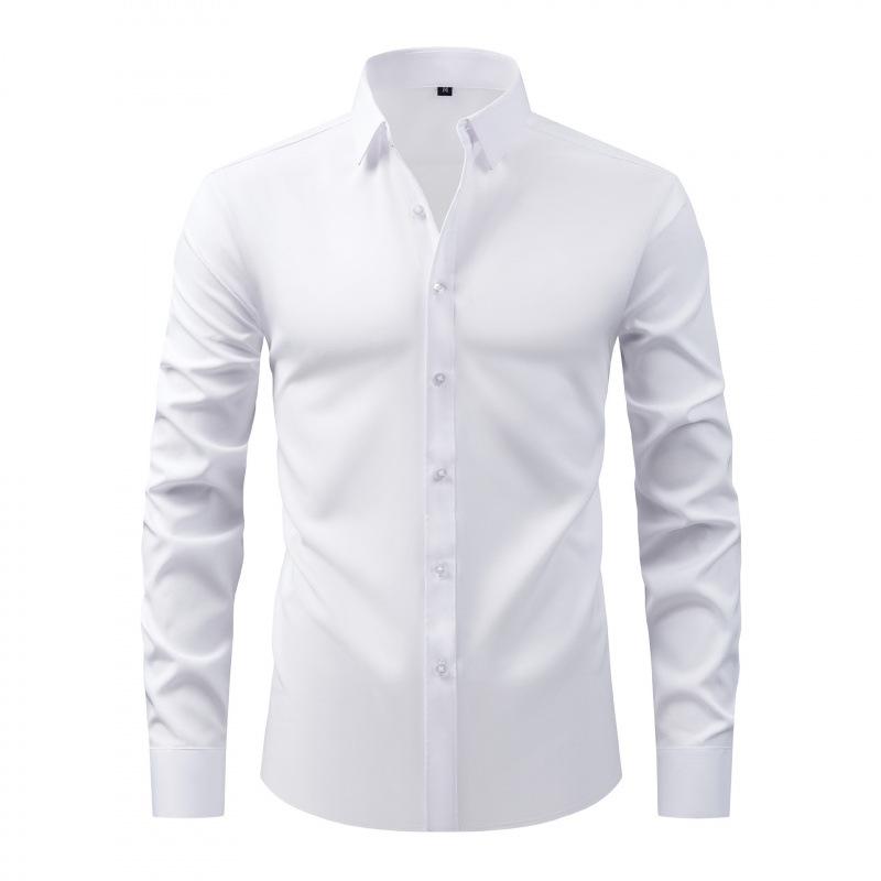 Herren Langarm Slim Fit Hemd mit Knöpfen Uni Schwarz
