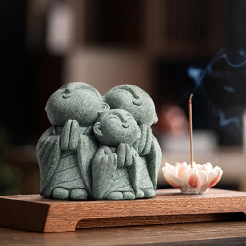 Garden Miniature Monk Sculpture Sandstone Praying Buddhas Figurine Aquariums Fish Tanks Decors For Shelf Desk Display