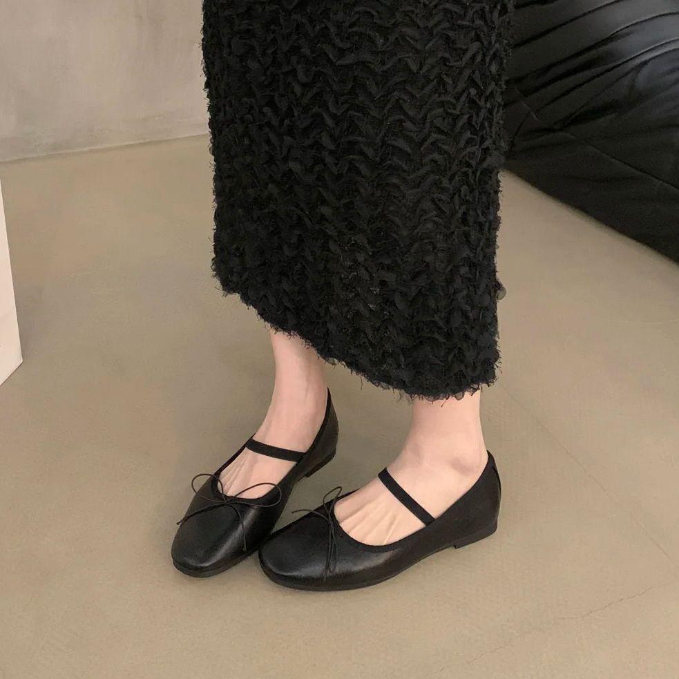 Fashion Bailamos Women Flat Ballet Shoes Female New Bow Band Retro Shallow Mouth Women's Shoes Soft Ballet Shoes Size 39-40 Mujer