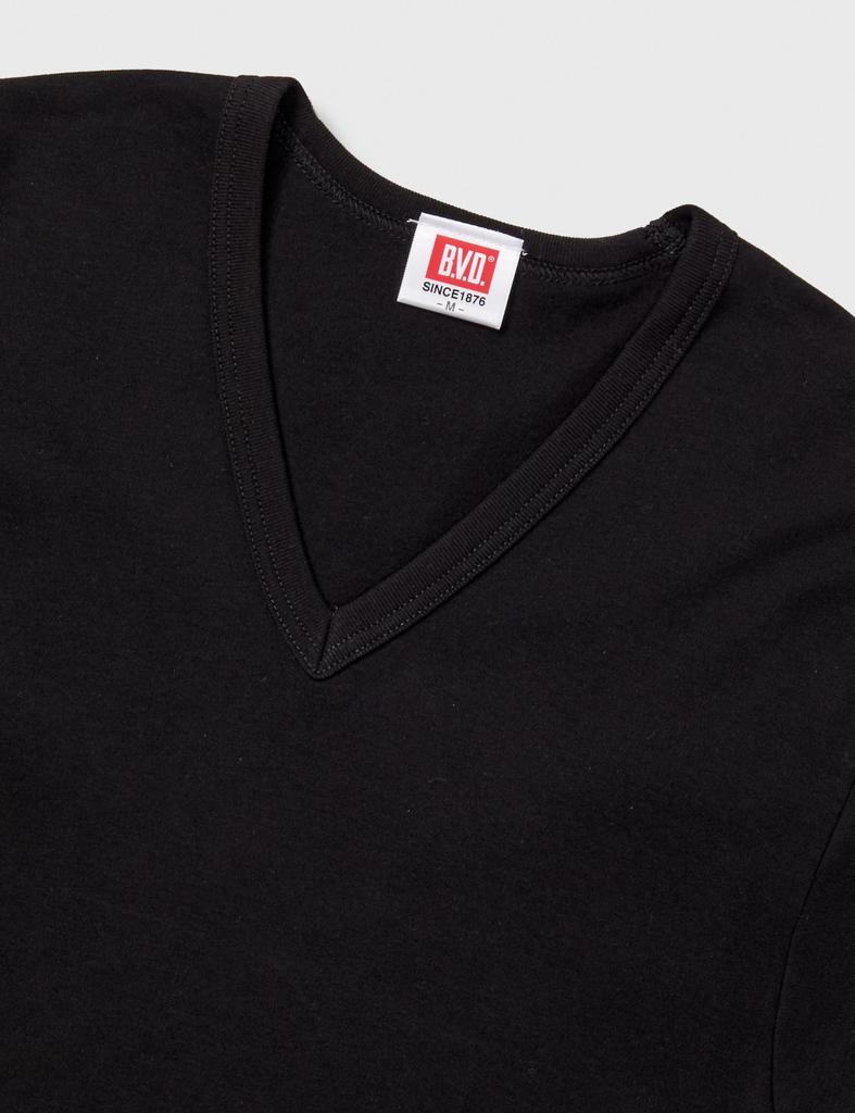 Cottonwarm Long Long Size LL B.V.D. V-Neck T-Shirt, 100% Cotton, V-Neck, Sleeve, Brushed, Men's, Black,