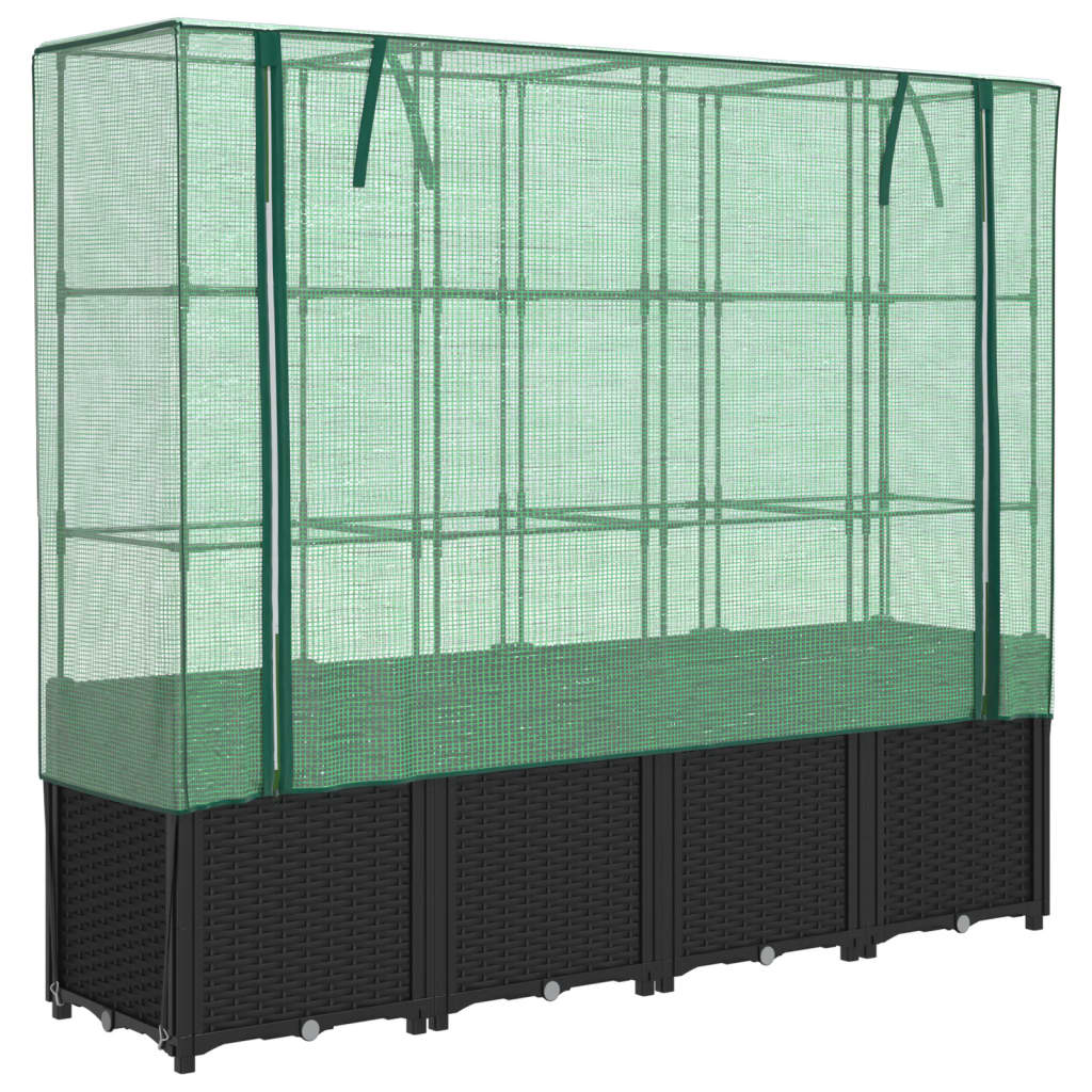 Vidaxl Raised Planter With Greenhouse, Rattan Look, 160X40X153 Cm