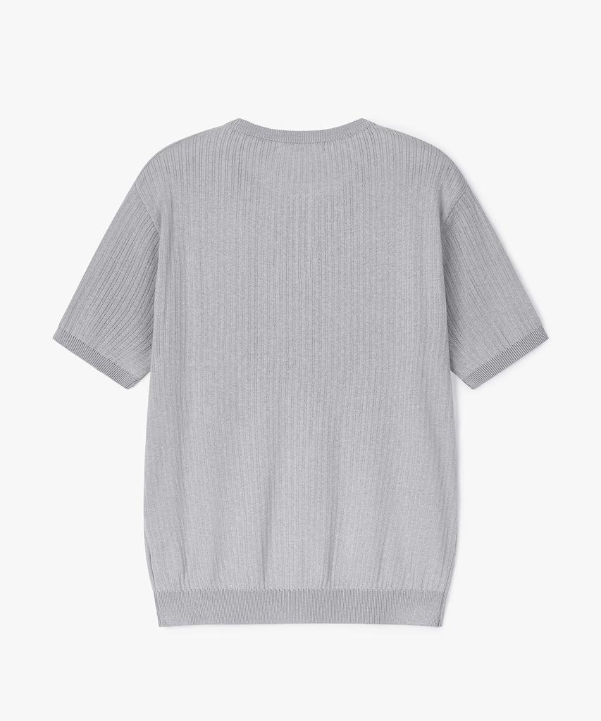 POLYGRAM Ribbed Henley Neck Short Sleeve Knit - Gray