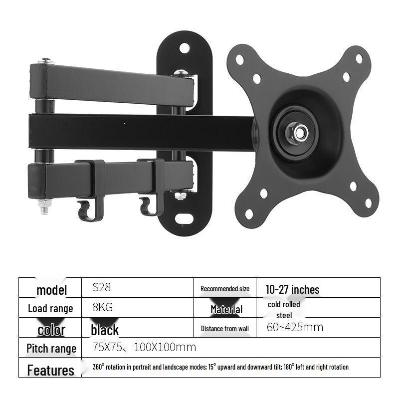 Universal Adjustable LCD Monitor & TV Wall Mount with Retractable, Rotating Arm