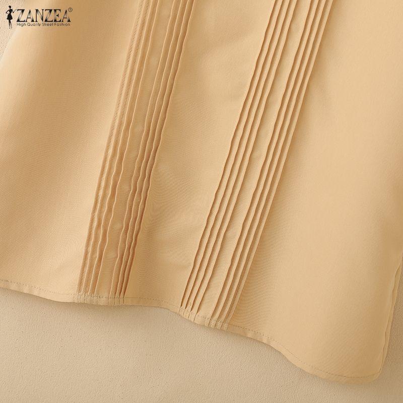 ZANZEA Lässige Bluse mit Rundhalsausschnitt, einfarbig, locker und kurzärmelig für Damen