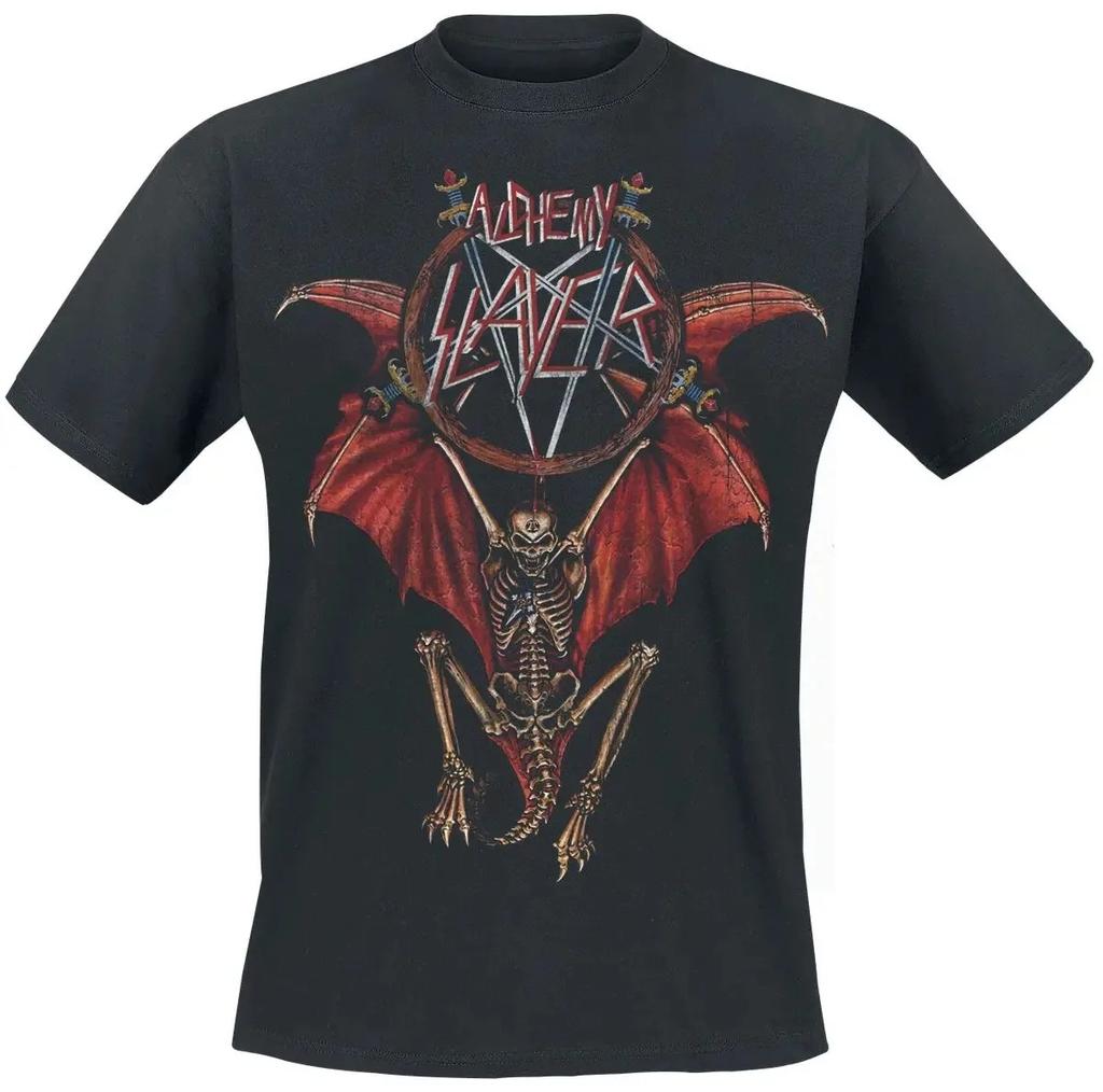 Slayer Pentagram Schedel Slang Verweerd Thrash Metal Band Unisex Zwaar Katoen Oversized Streetwear T-shirt