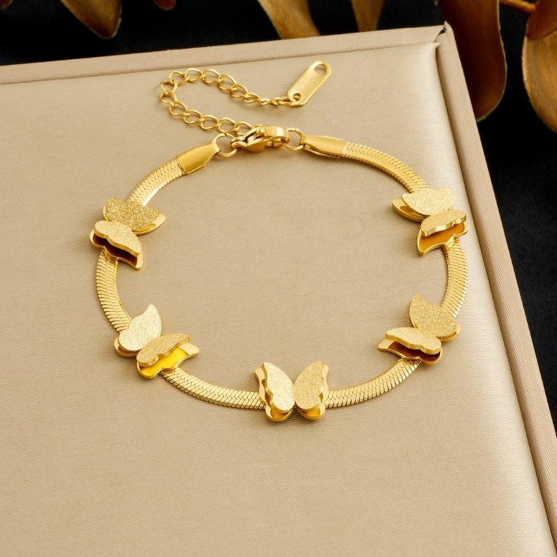 Gold Double Layer Butterfly Charm Bracelet
