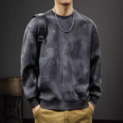 Autumn Cloud Dye Old Heavy Sweater Masculino American Trendy Brand Lavado e Estampado Camisa de Manga Comprida Primavera e Outono Solta