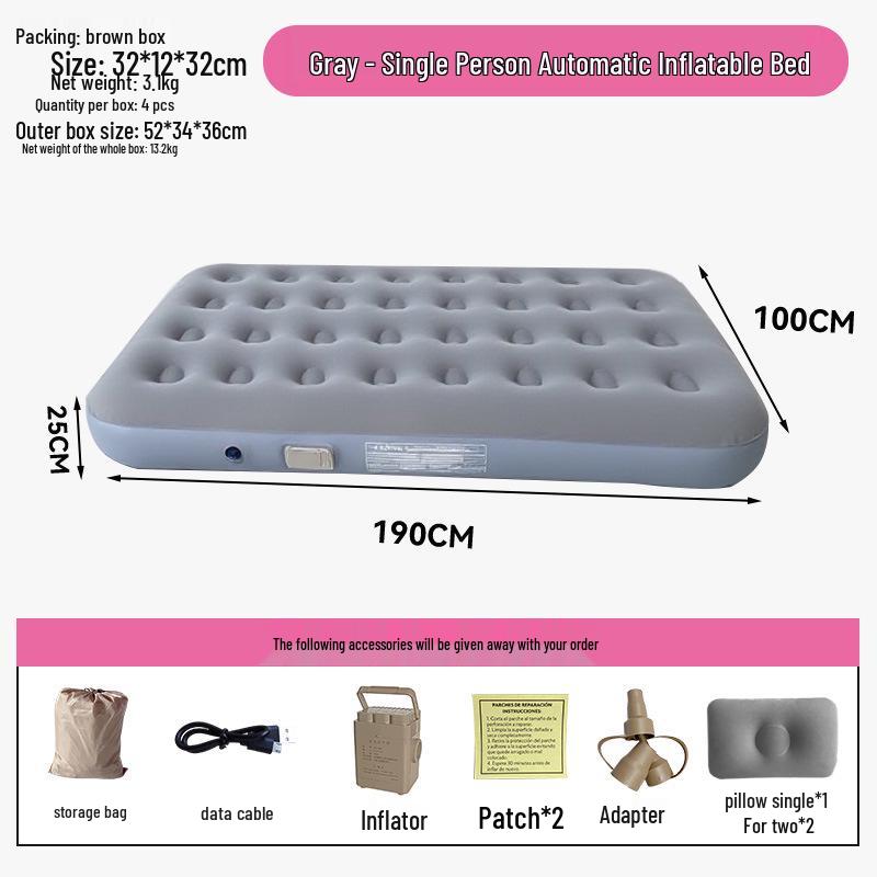 Portable Double Flocking Air Mattress with Built-in Pump for Camping