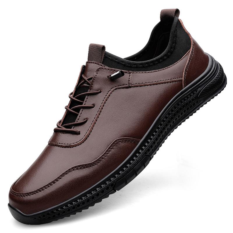 Fashion Man Breathable Dress Business Shoes New Genuine Leather Men's Walking Shoes Office Sneakers Outdoor Comfy Business Dress Shoes