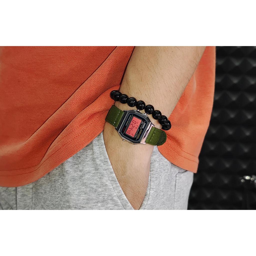 Casio Custom Collection Quartz Movement Nylon Strap Watch Men's Watches Black Dial A158WA-1