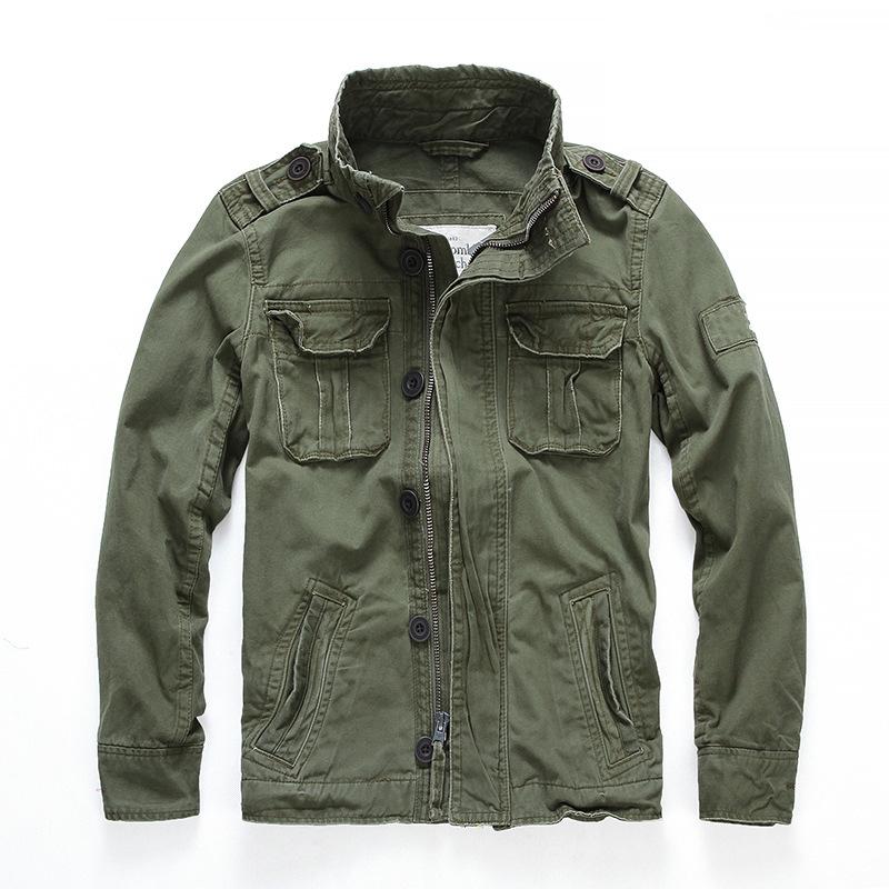 Men Officer Costume Jacket Casual Wear Stand Collar Sportswear Denim Jacket Men Green Winter Coat