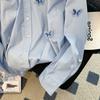 Bufferfly Retro Shirts Women Loose Casual Korean Blue Blouse Long Sleeve Sweet Female Design Elegant Spring Tops