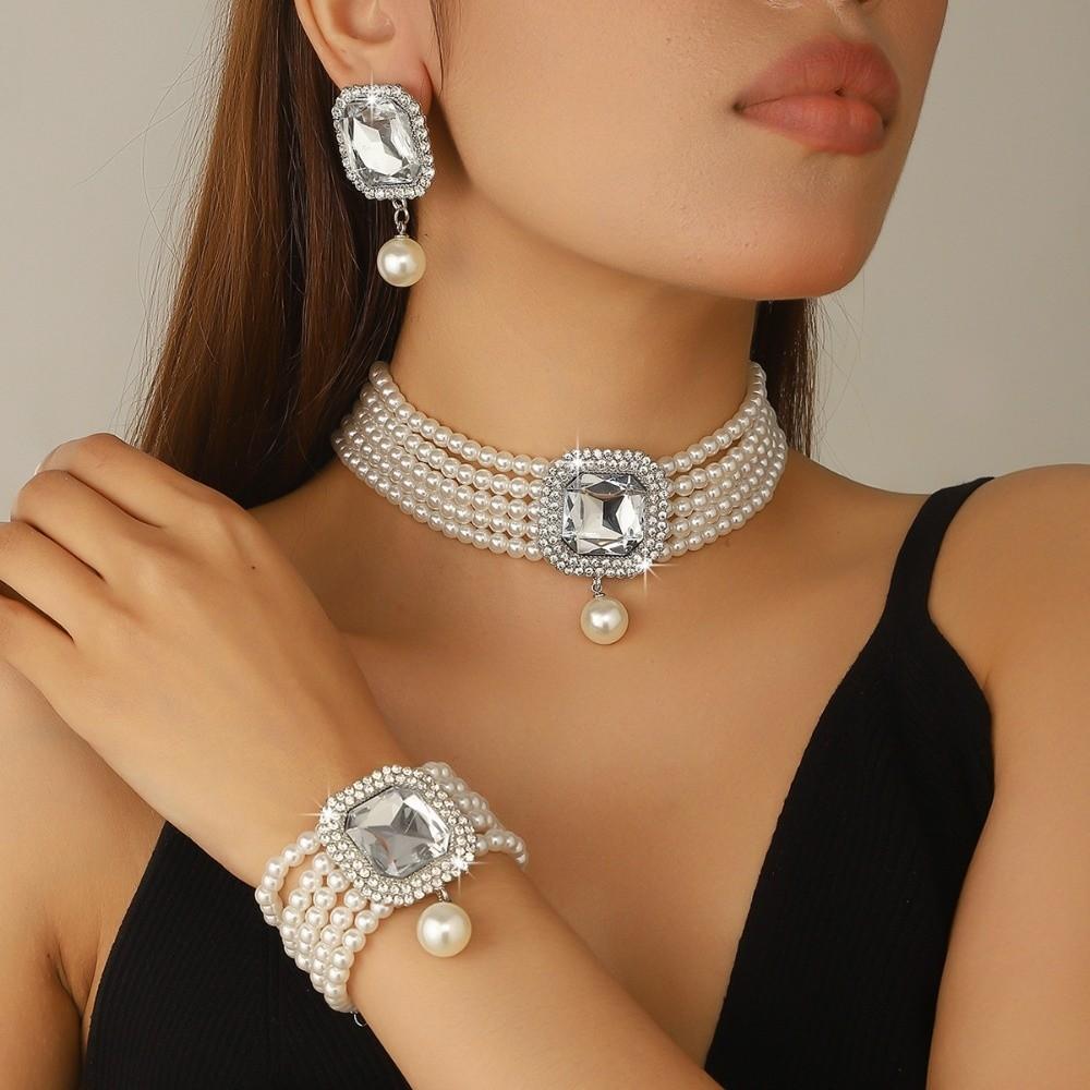 3Pcs/set Luxury Women'S Fashion Jewelry Set Imitation Pearl Rhinestone Jewelry Set Party