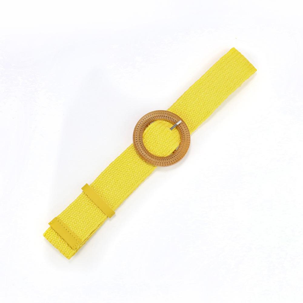 Bohemian Cotton And Linen Wind Pp Grass Woven Belt Women'S Round Square Buckle Dress Retro Women'S Belt