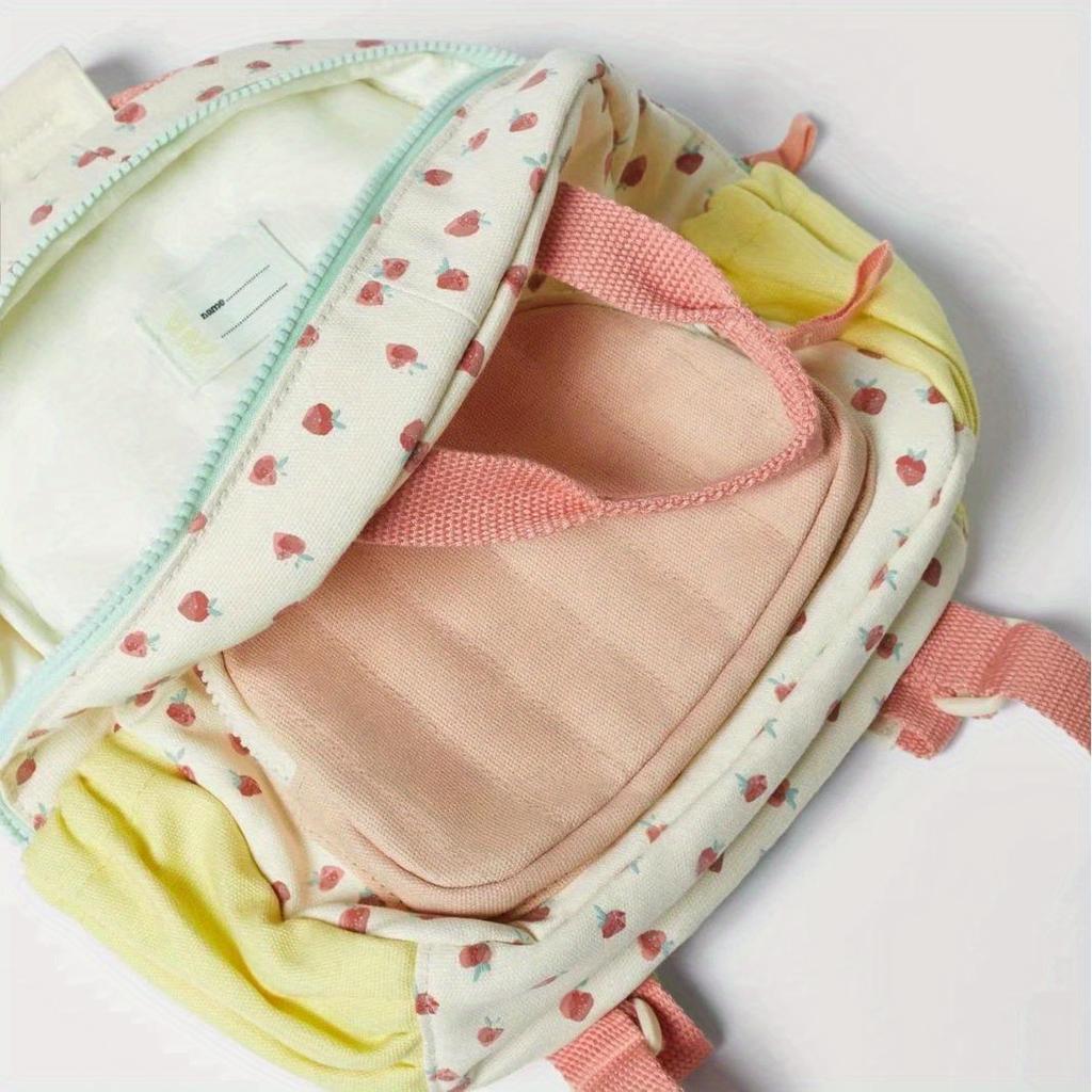 Dopamine-Boosting Mixed Color 1pc Personalized Backpack - Embroidered Name, Strawberry Design, Zipper Closure, Polyester Lining, Hand Washable