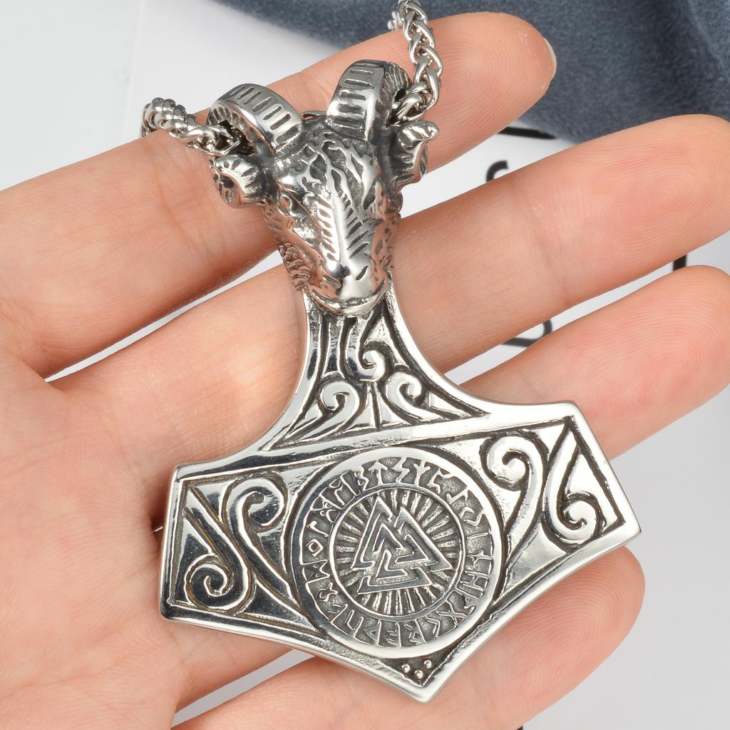 Mjolnir Pendant Necklace Stainless Steel Viking Thor Hammer Norse Mythology Gothic Jewelry Black Gift
