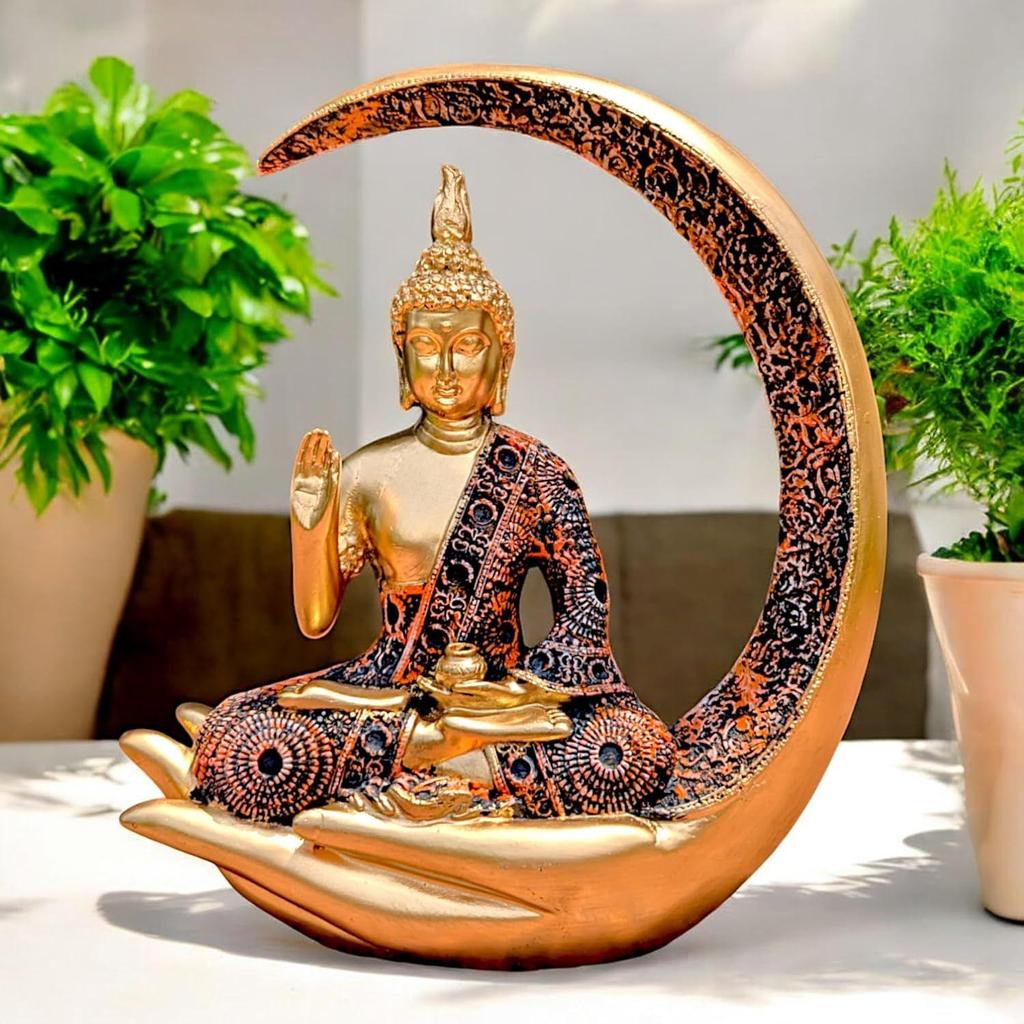 Inaugurazione Casa - Ufficio - Regalo - Statuetta Decorativa Buddha in Poliresina (9 Pollici / 23 cm, Oro Multicolore)