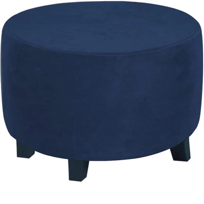 Round Ottoman Cover Super Soft Velvet Footrest Covers All-Inclusive Ottoman Stool Case Elastic Slipcovers Living Room Bedroom