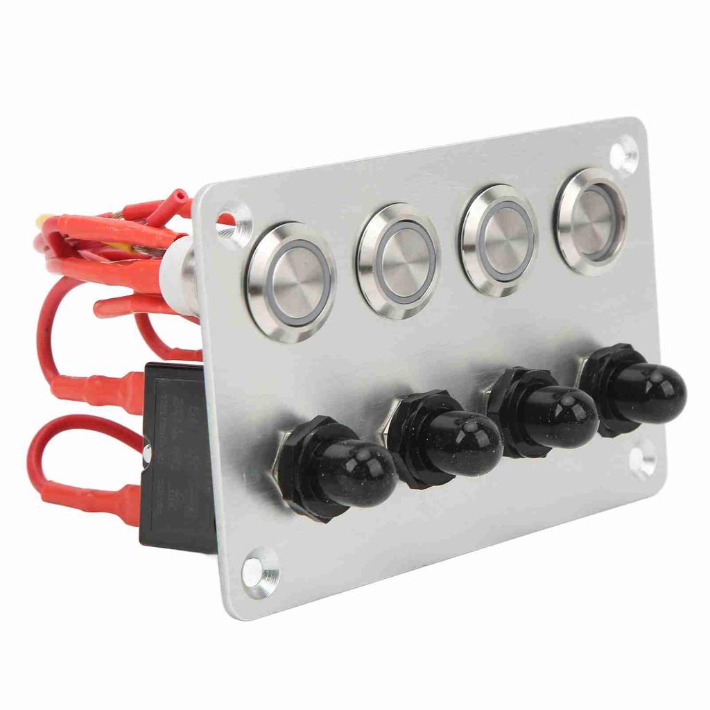 4 Gang Marine Switch Panel Blue LED Self Locking Push Button DC12V 16A Universal for Car Boat RV Tru