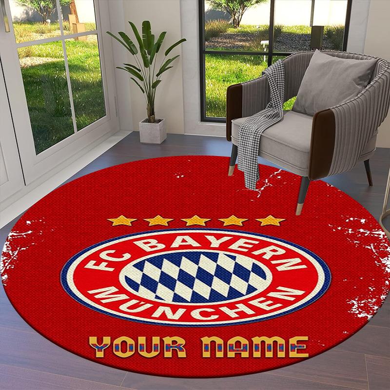 Bayern Munich Fan Gear Custom Name Round Area Rug Carpet Rug For Living Room Bedroom Sofa Playroom Decor Nonslip Floor Mat