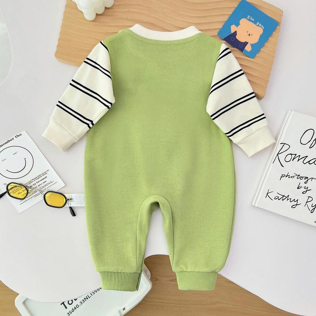 Baby koi Baby Boys Long Sleeve Layered Faux Layered Baby Prep Green Panda Size 6M Romper, Spring/Autumn Overalls-Style Coverall, Newborn, Coverall,