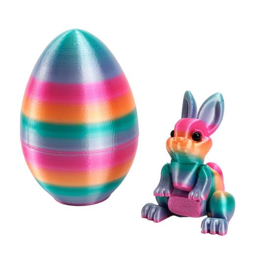 3D-gedruckte Ostereier mit Hase darin, bewegliche flexible Fidget-Hasenspielzeuge, Osterkorb