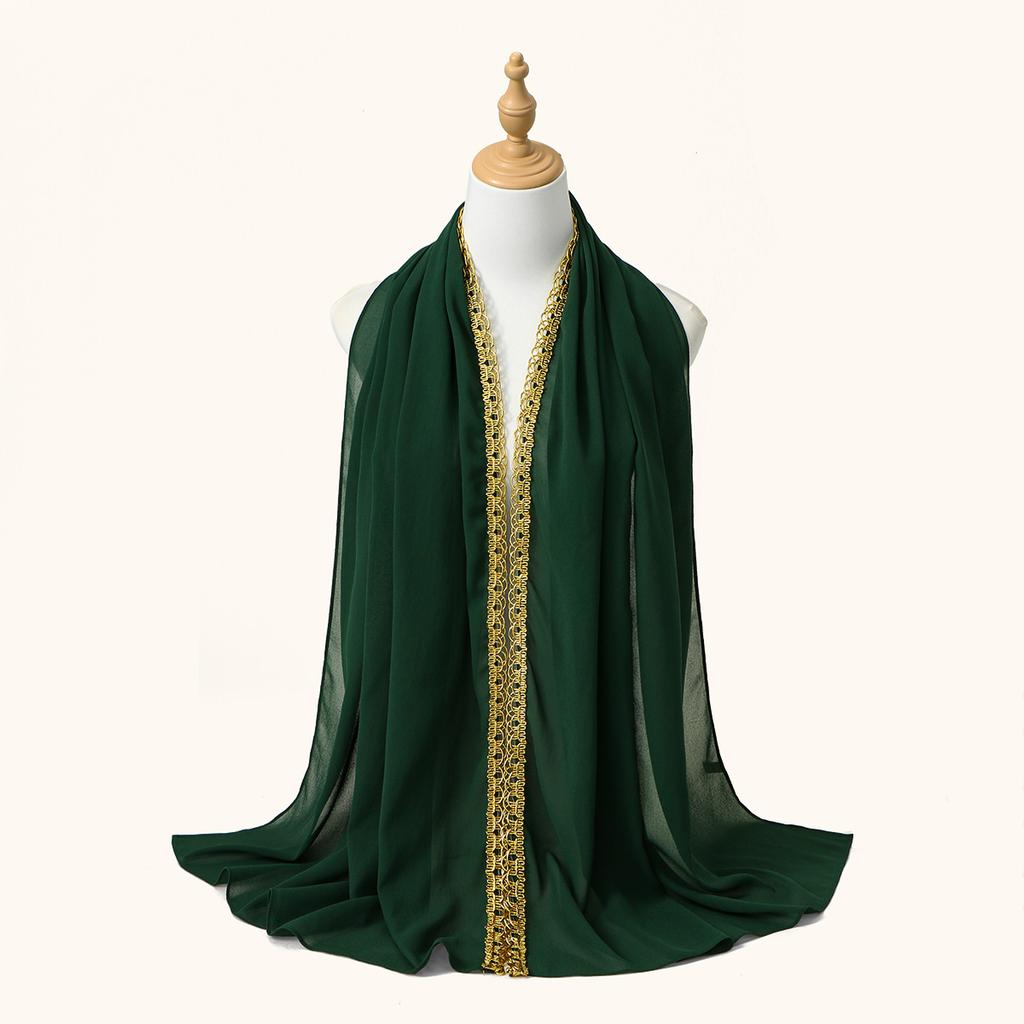 Premium Chiffon Hijab Scarf Women Muslim Hijabs Shawl Shinny Golden Rippled Edge Long Wraps Headband Bandanas Scarves Turbante