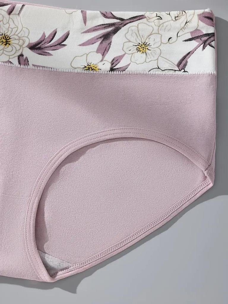 4PCS High Waist Women's Panties Breathable Cotton Panty Lovely Print Ladies Underwear Plus Size Female Lingerie Girls Briefs