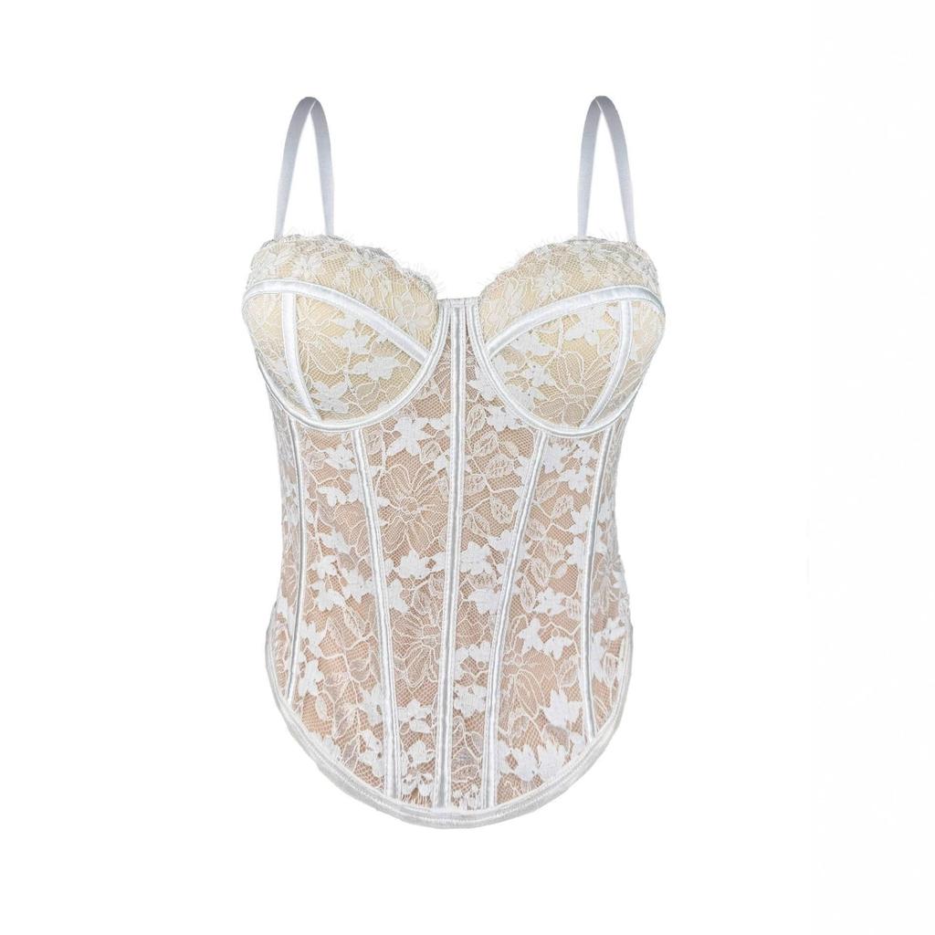 Pure desire hot girl with chest pad lace fish bone lace suspender vest women's thin inner and outer wear bottom back top